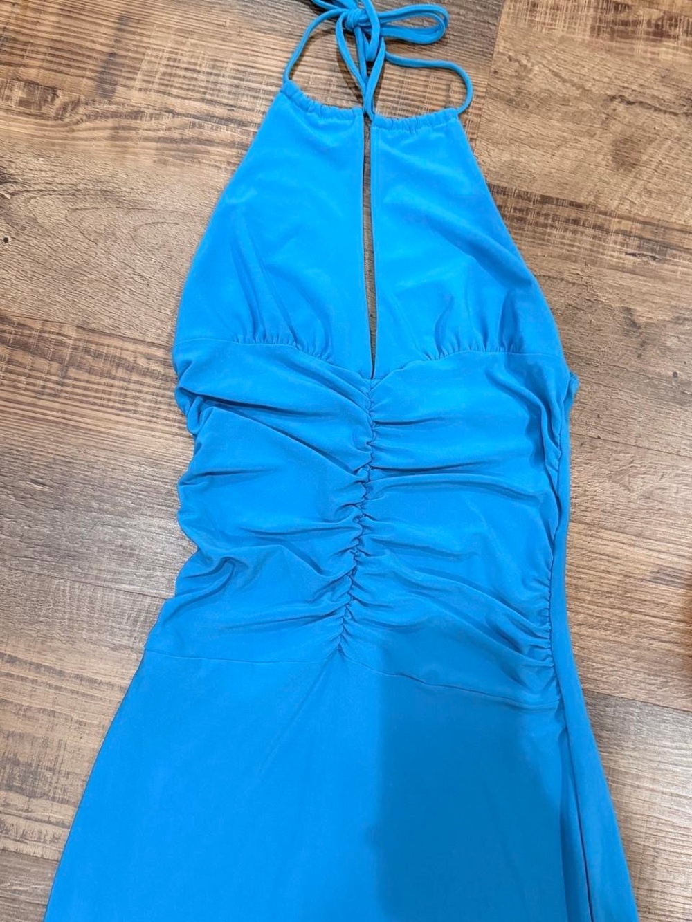 Lipstick Boutique Blue Backless Halter Ruched Midi Dress - Picture 3 of 6